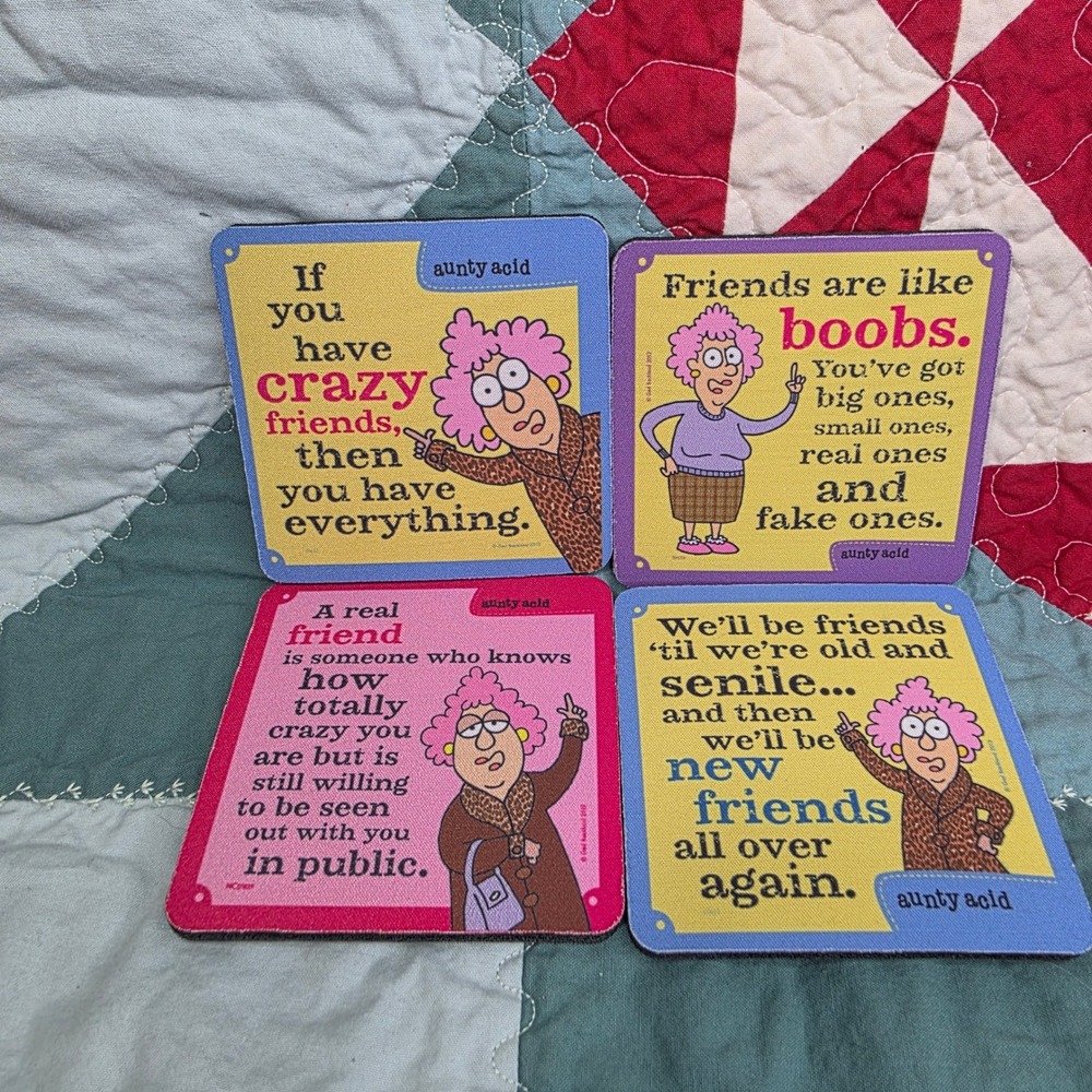 Aunty Acid Friendship Coaster Set of 4 Funny Sarcastic Humorous Drink Mats 2012